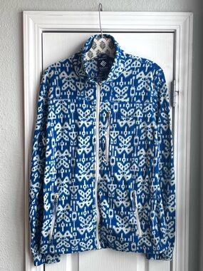 COLUMBIA Women’s Benton Springs Full Zip Fleece Blue White Geometric Ikat Size M